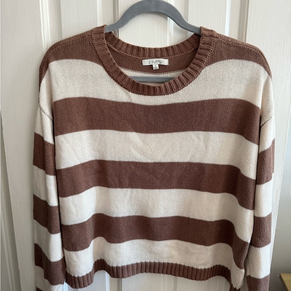 Brown and White Striped Sweater - Picture 1 of 2